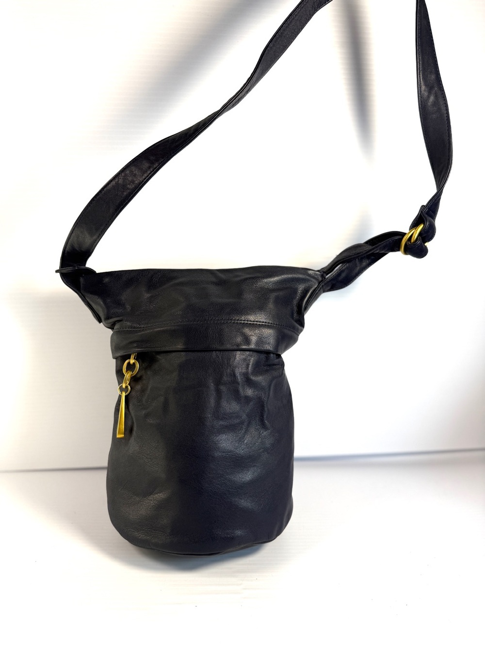 Sharif Blue Leather Crossbody with Gold Accent Hardware
